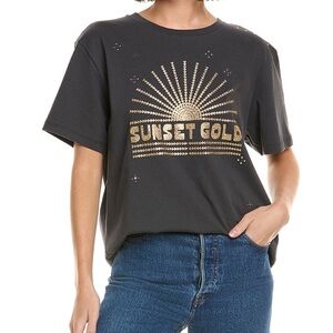 MOTHER The Rowdy T-Shirt dark Gray Tee with Gold 'Sunset Gold' Graphic